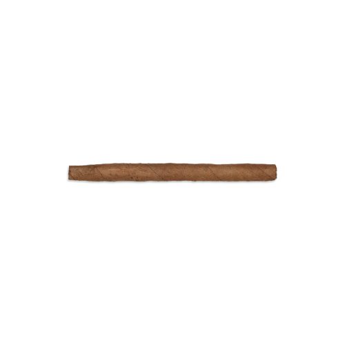 Single brown cigarillo resting on a white background with a textured leaf wrap
