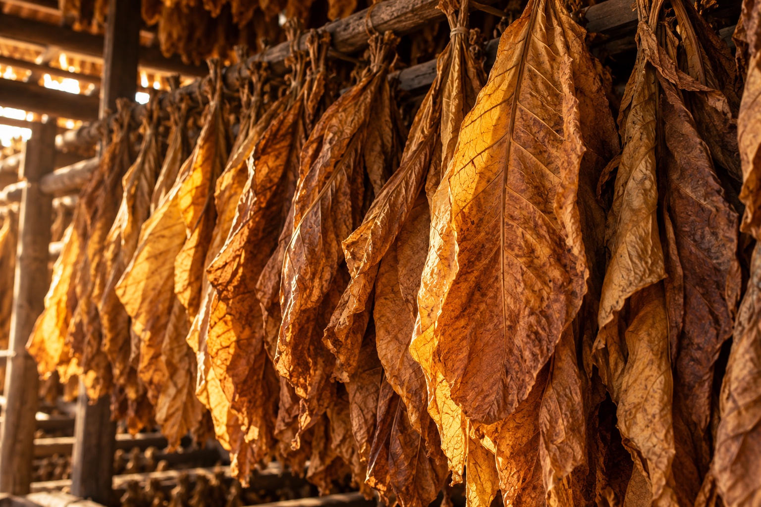 Cured tobacco leaves ready for cigar making